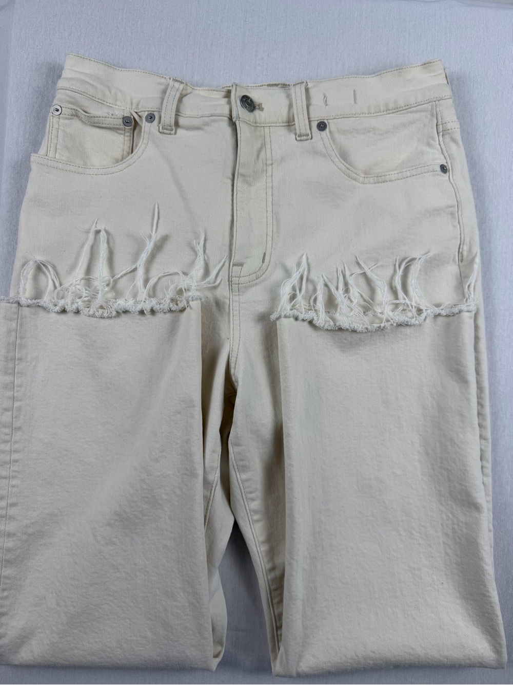 Madewell 90s Straight Jeans Cream Raw Hem Split Leg Size 29